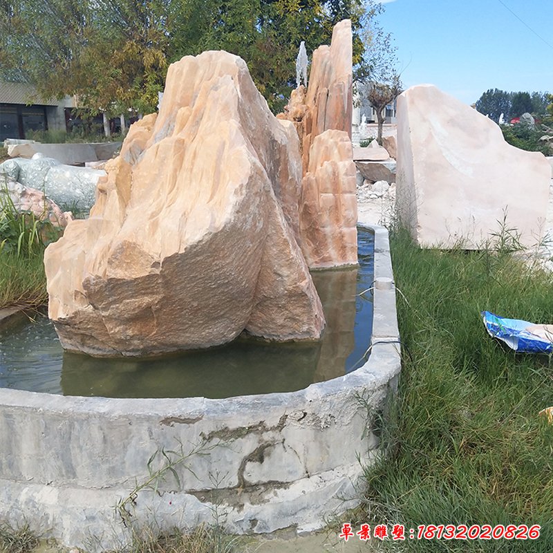 大理石假山水池   石雕公园景观摆件