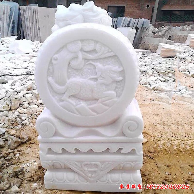 动物雕塑汉白玉石抱鼓，汉白玉狮子门墩 (2)