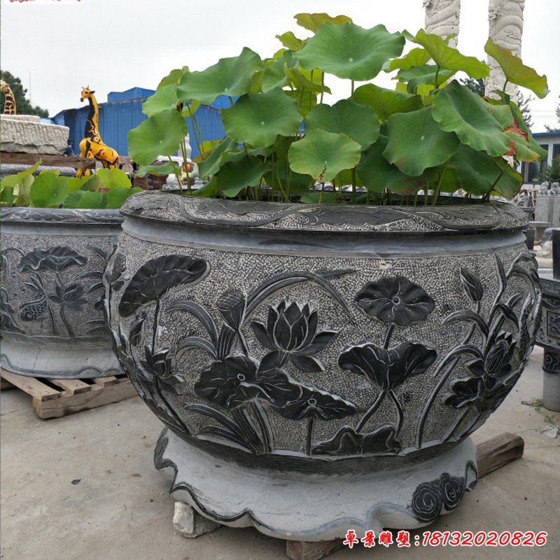 大理石莲花花盆  石雕公园景观摆件 (1)