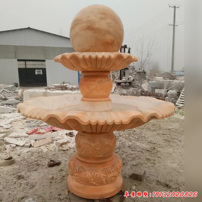 风水球石雕，晚霞红风水球 (3)