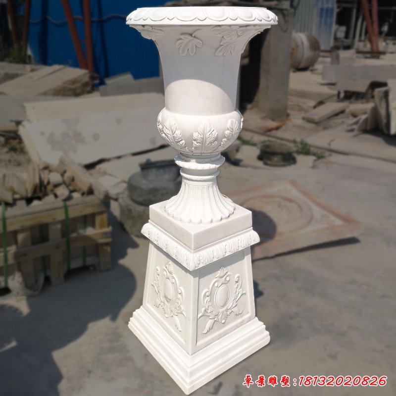 汉白玉花盆，庭院景观石雕