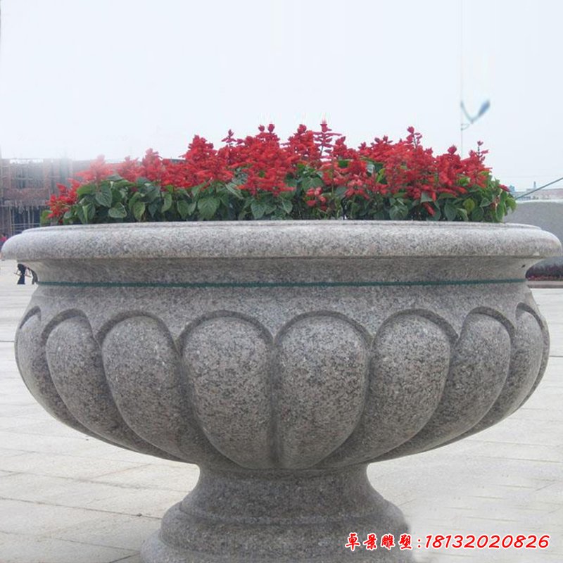 大理石雕刻花盆  石雕庭院景观摆件 (6)