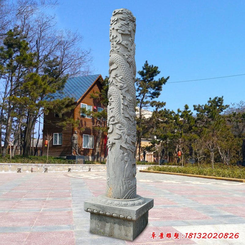 大理石龙柱雕塑，圆柱石雕