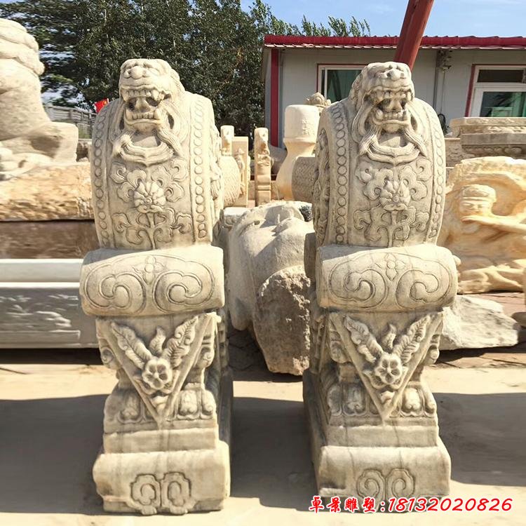 仿古做旧石头雕刻汉白石镇宅招财狮子貔貅门墩抱鼓石一对汉白玉石鼓49587849