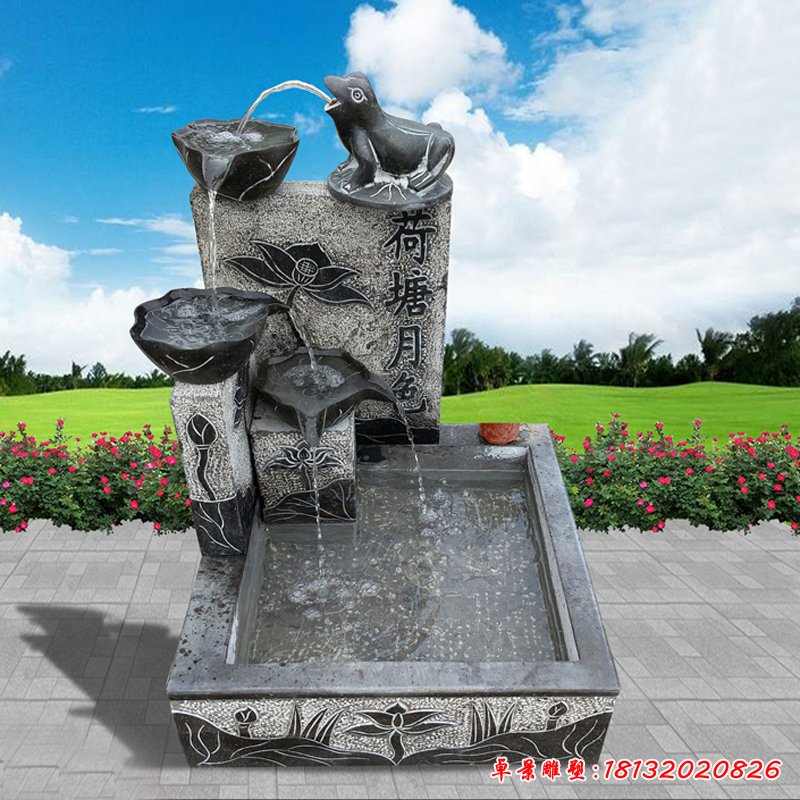 青石荷塘月色盆景，园林景观石雕