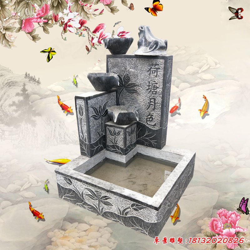 水滴青石荷塘月色 水池  石雕庭院景观雕塑