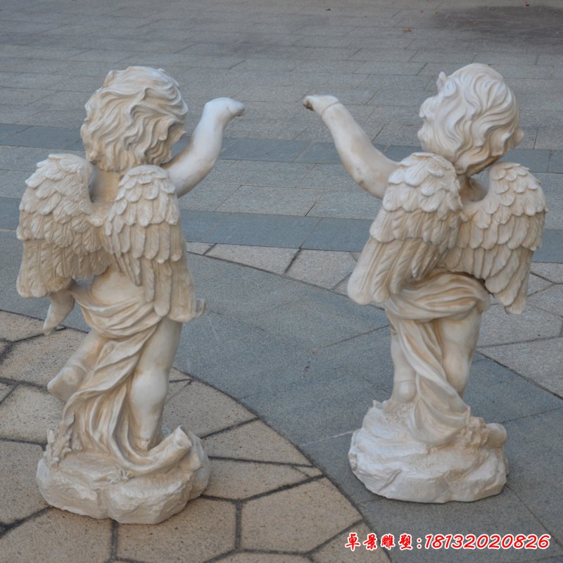 汉白玉提灯天使石雕 公园西方人物石雕 (4)