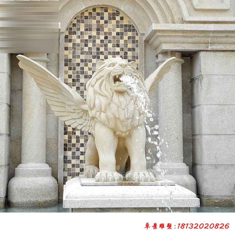 大理石狮子喷泉    石雕小区景观雕塑