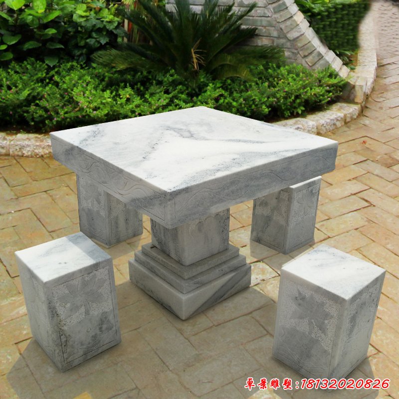 方形石桌凳，庭院景观雕塑