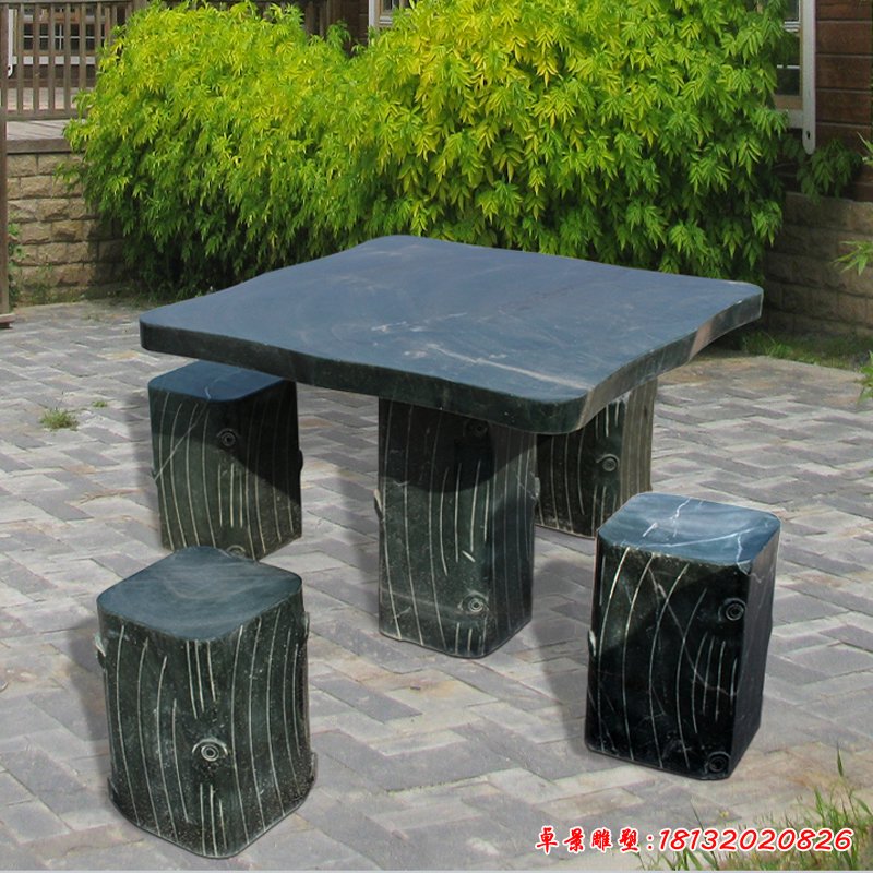 方形石桌凳，庭院景观石雕