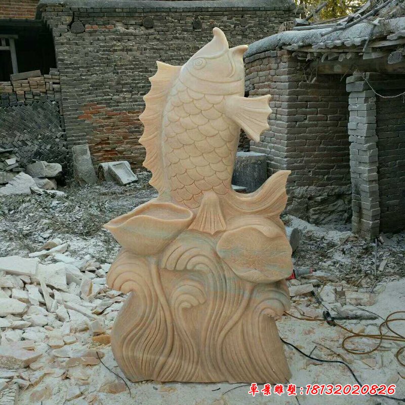 大理石鲤鱼喷泉   石雕公园景观摆件 (3)