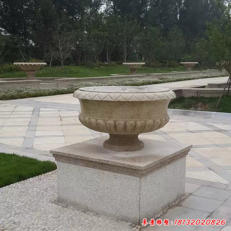 石雕花盆，公园景观雕塑 (14)