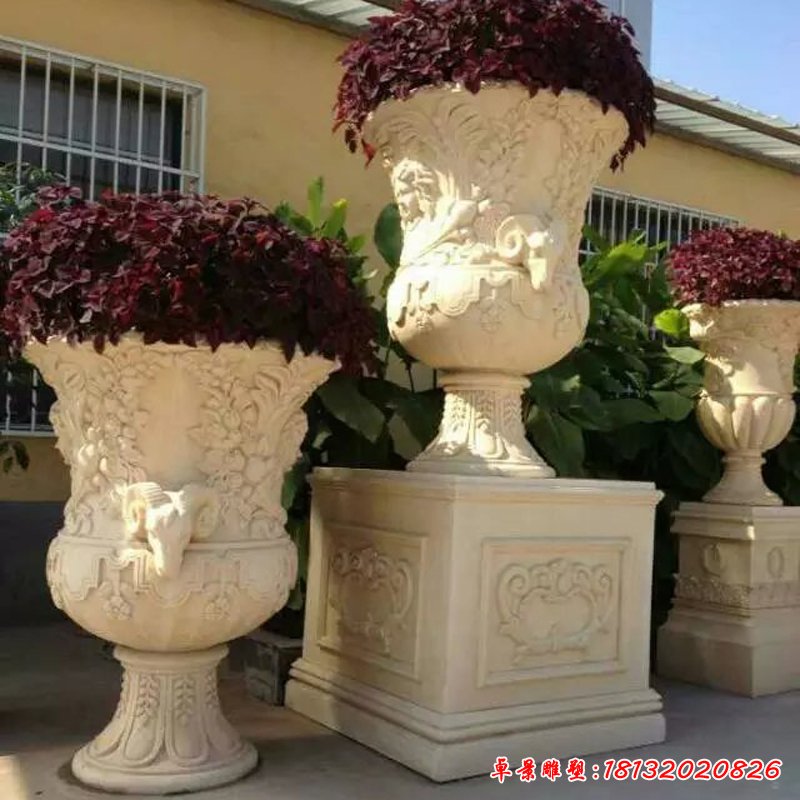 石雕花盆，公园景观雕塑 (25)