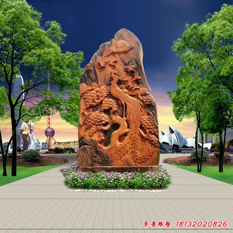 大理石凤凰  石雕公园动物摆件 (2)