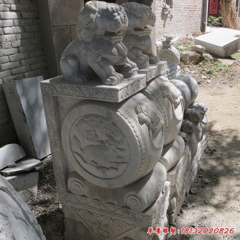仿古门墩石雕貔貅抱鼓石3