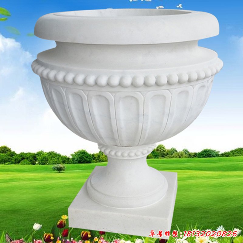 大理石花边花盆 石雕小区景观摆件