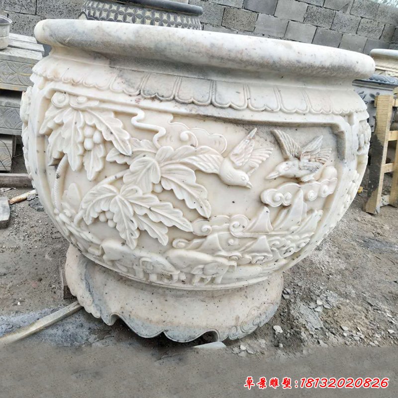 大理石荷花水缸  石雕小区景观雕塑 (4)