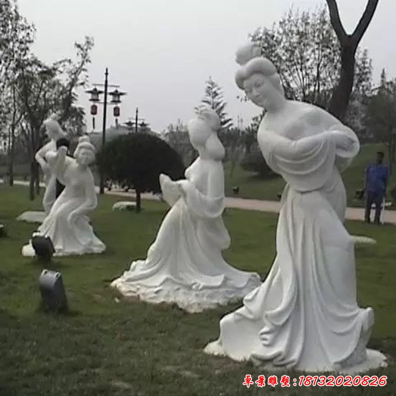 唐朝美女石雕，汉白玉古代人物雕塑