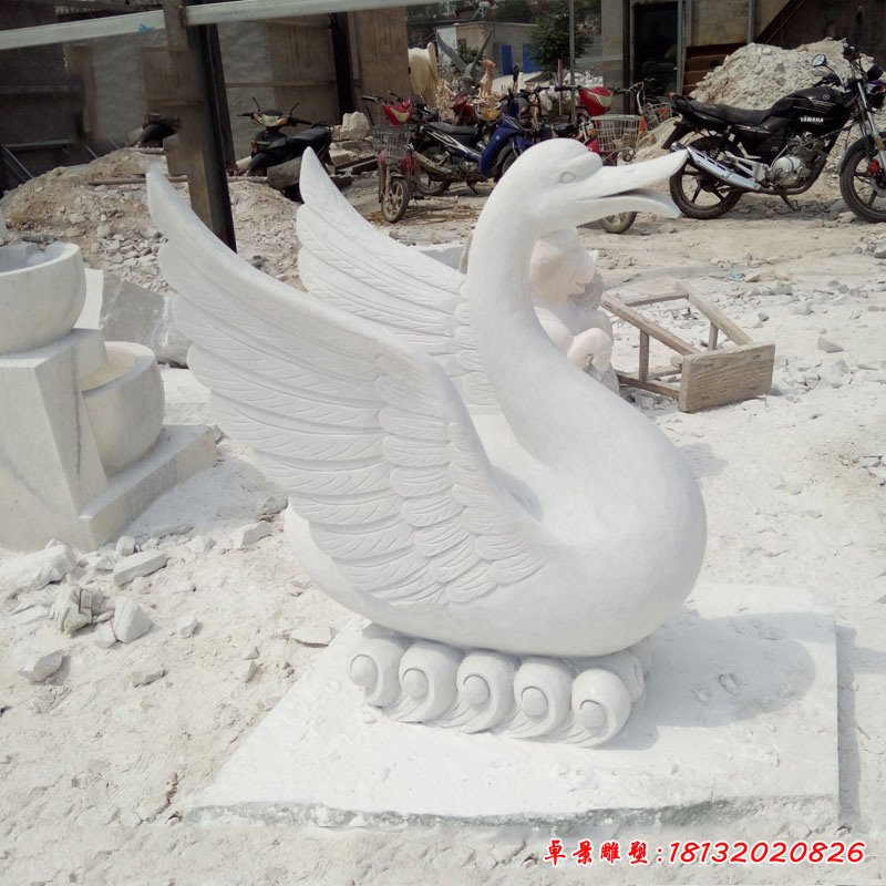 汉白玉天鹅，喷泉天鹅石雕