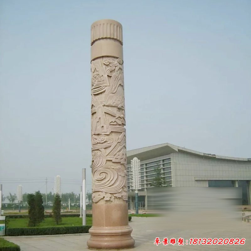 大理石龙浮雕石柱    石雕广场景观雕塑