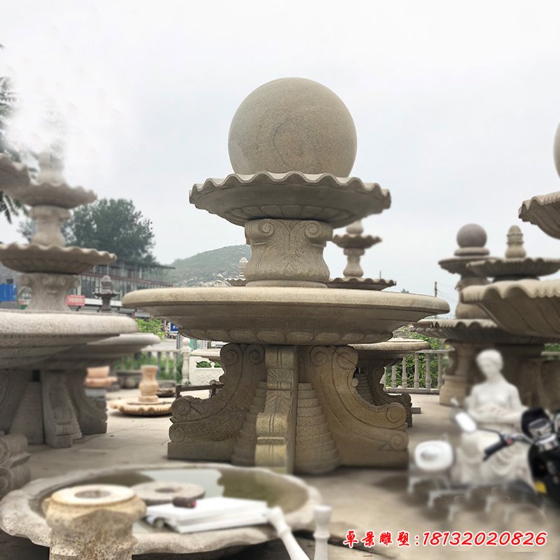 大理石双层风水球  石雕小区景观摆件 (6)