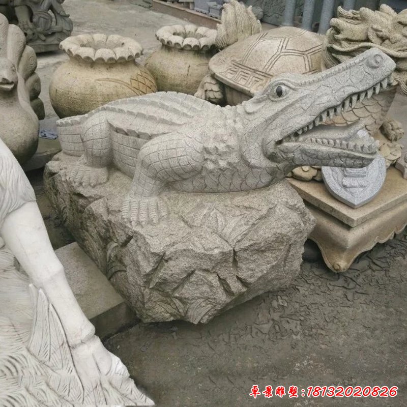 鳄鱼石雕，大理石鳄鱼雕塑 (2)