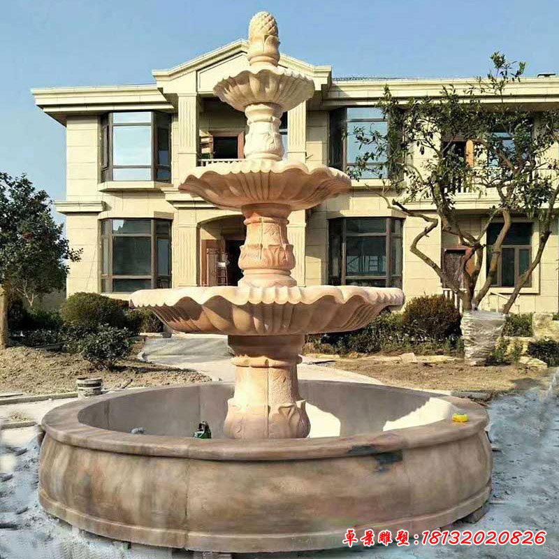 大理石三层喷泉   石雕小区景观雕塑