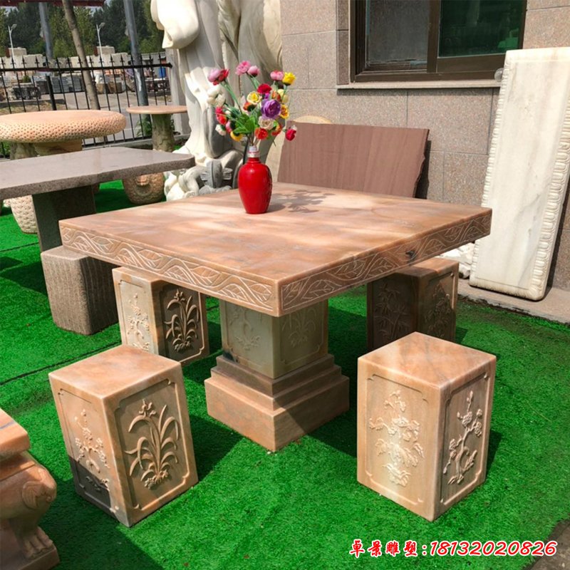 大理石方形桌凳   石雕别墅景观雕塑 (1)