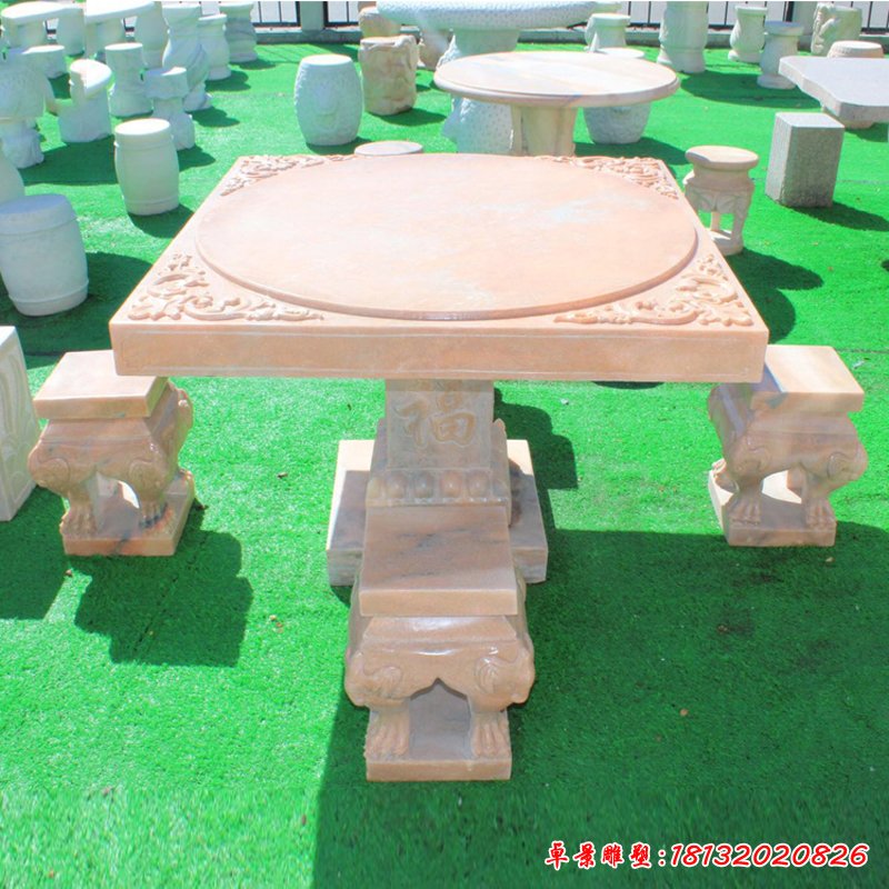 大理石方形桌凳   石雕别墅景观雕塑 (3)