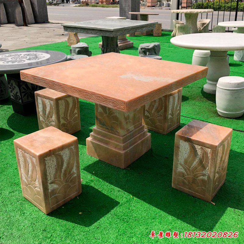 大理石方形桌凳   石雕别墅景观雕塑 (2)
