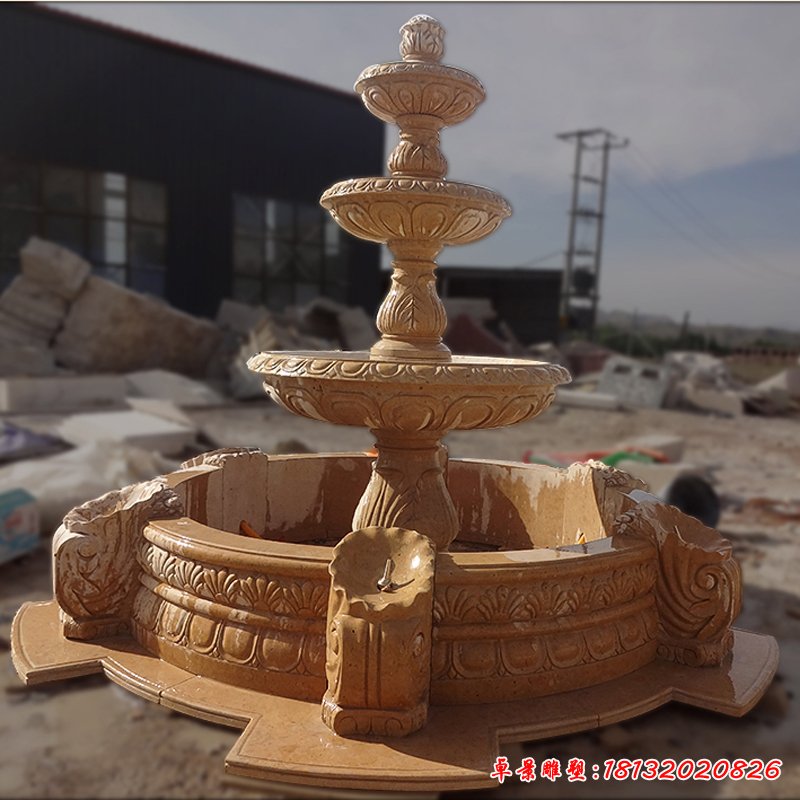 多层喷泉石雕，晚霞红喷泉石雕