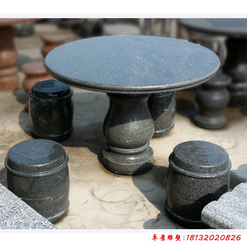 大理石圆桌凳，园林景观石雕