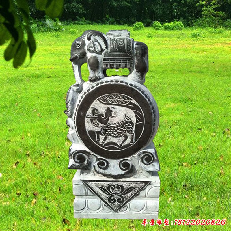 青石大象抱鼓  石雕公园景观雕塑