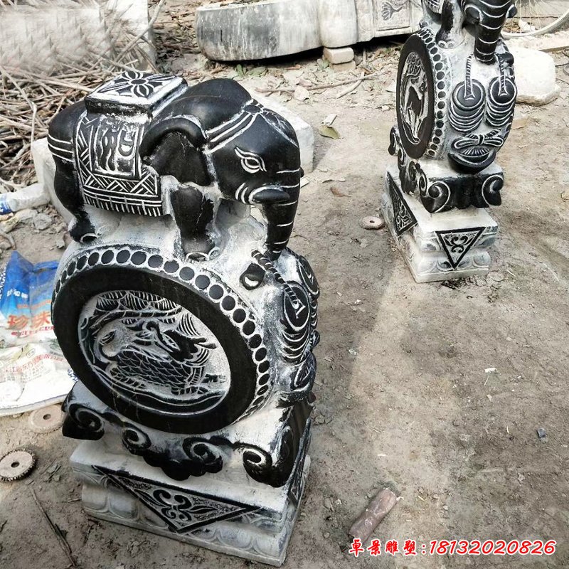 青石大象抱鼓   石雕门口石墩 (1)