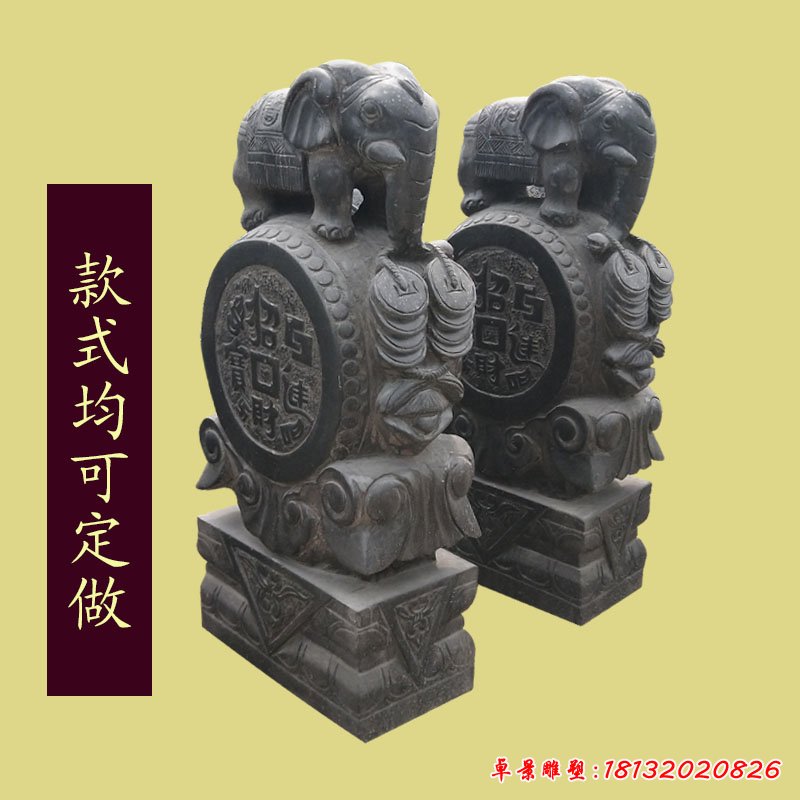 青石大象抱鼓  石雕庭院动物雕塑