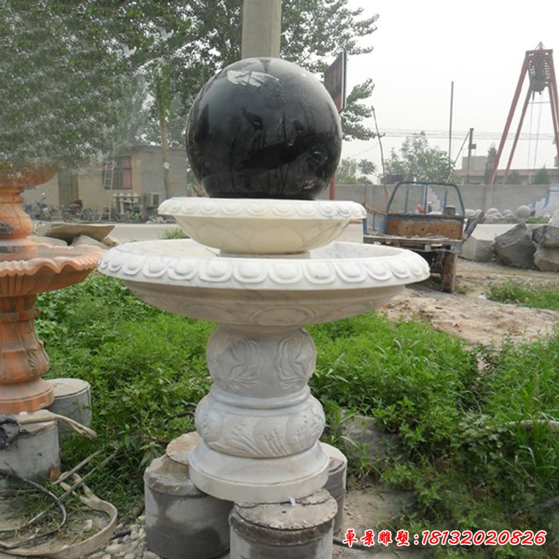 大理石双层风水球    石雕公园景观摆件 (2)