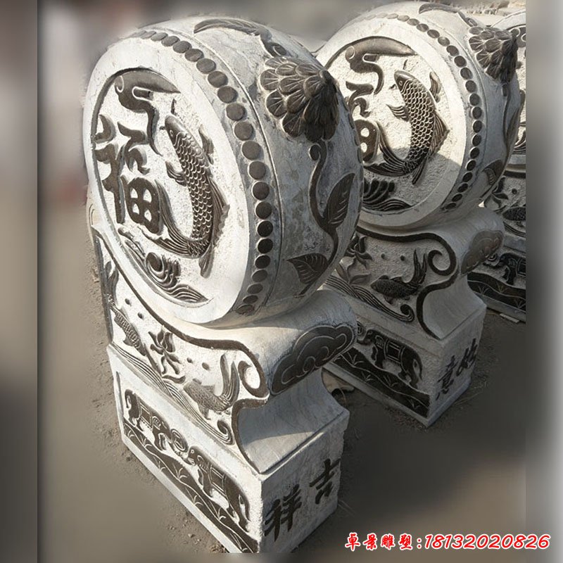 仿古石雕门墩，青石抱鼓 (4)