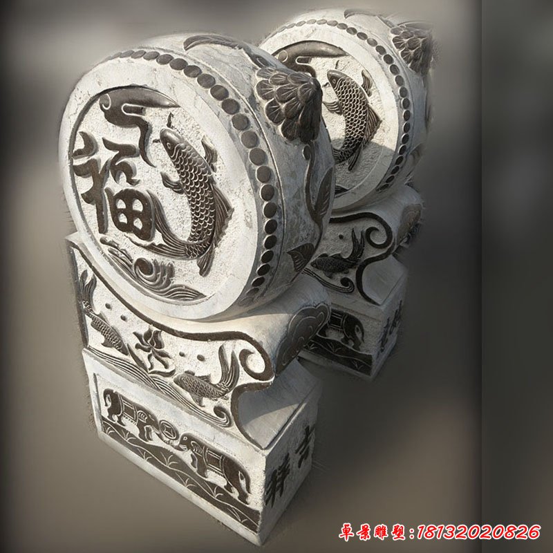 仿古石雕门墩，青石抱鼓 (5)