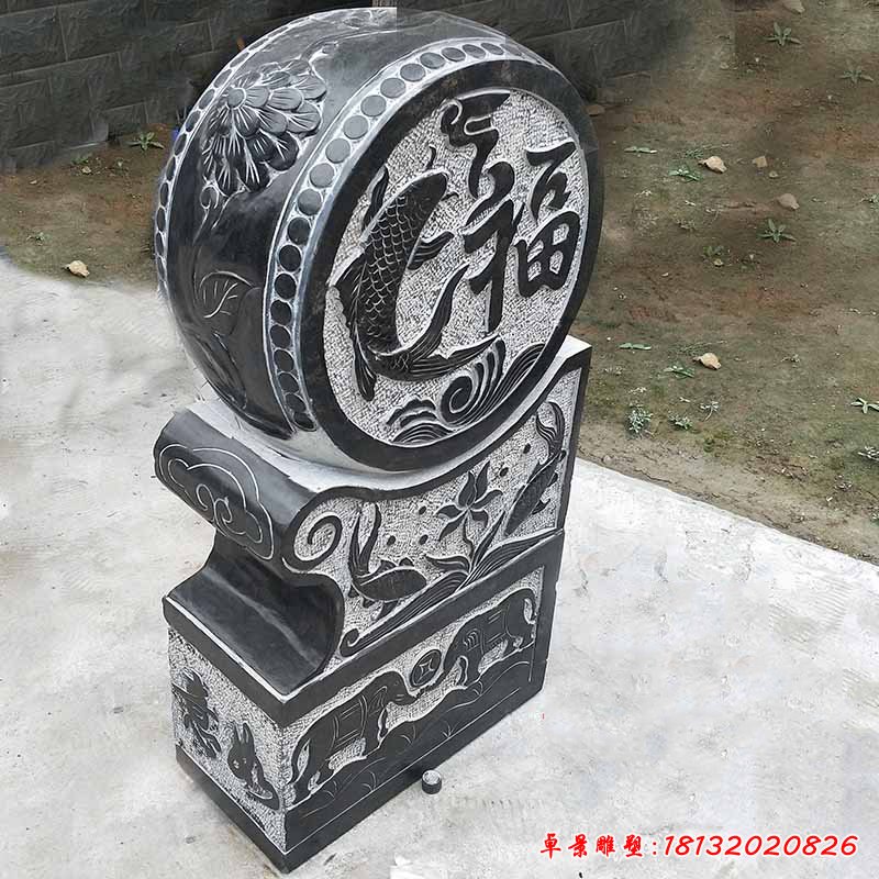 仿古石雕门墩，青石抱鼓石