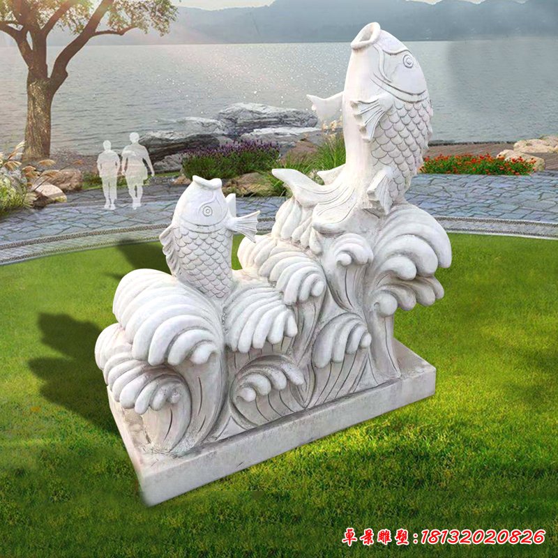 大理石鲤鱼喷泉  石雕公园动物雕塑