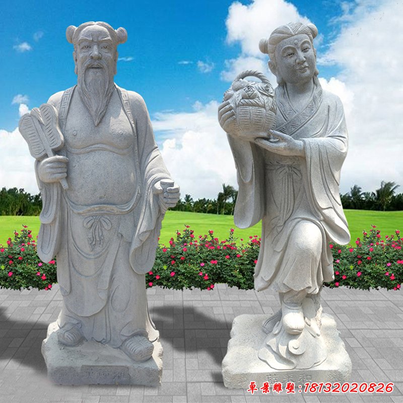 青石石雕八仙过海，古代人物雕塑