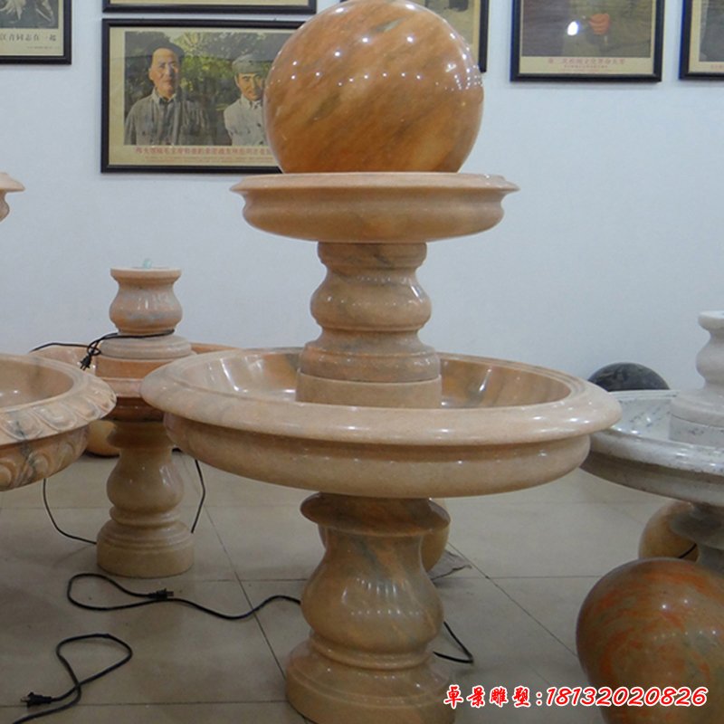 大理石双层风水球  石雕小区景观摆件 (12)