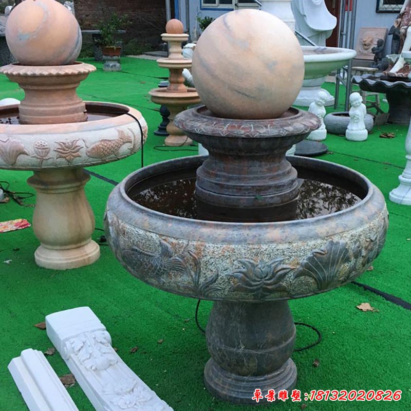 大理石双层风水球  石雕小区景观摆件 (10)