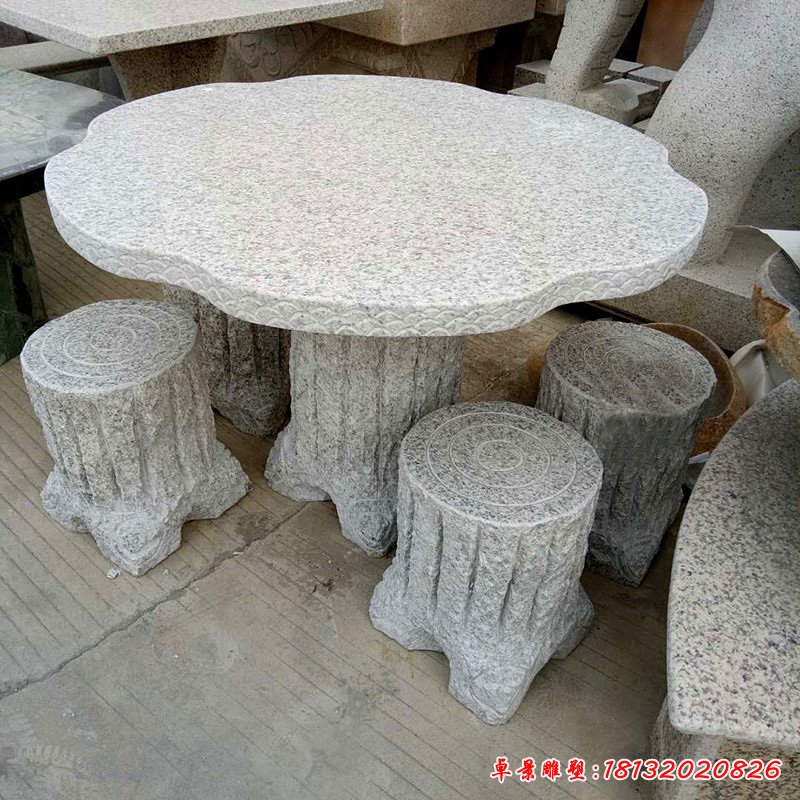 仿木头圆桌凳石雕 公园石桌凳 (9)