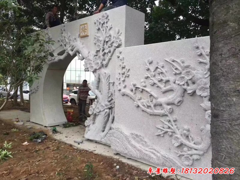 大理石浮雕梅花拱门雕塑