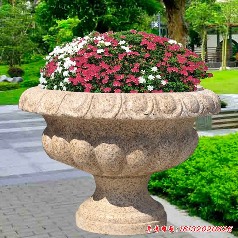 大理石花盆雕塑，公园景观石雕 (8)