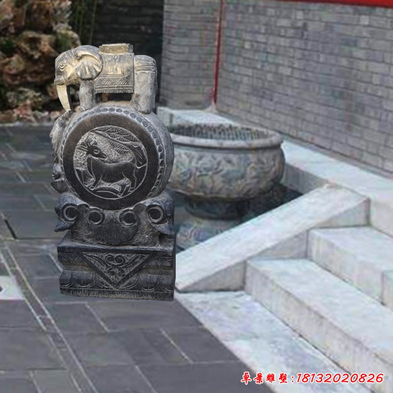 青石大象抱鼓    石雕庭院门口摆件
