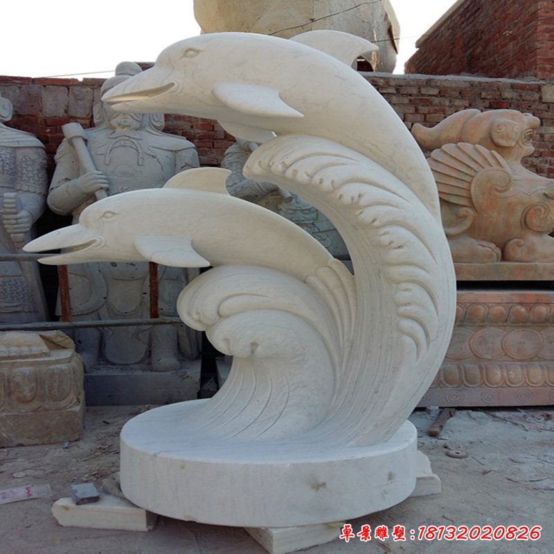  海豚石雕，公园大理石动物雕塑