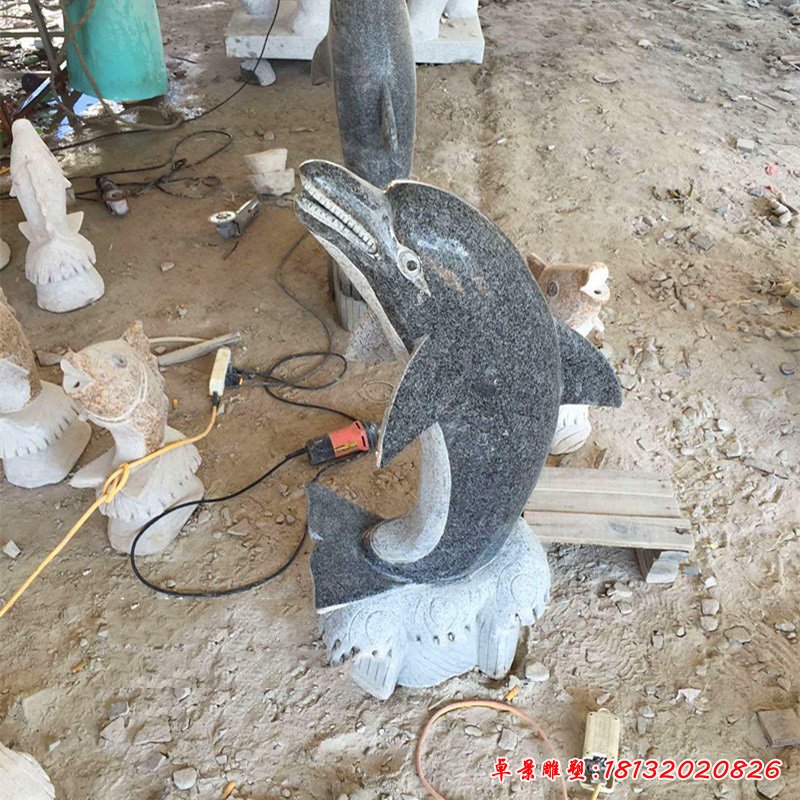 海浪海豚石雕 公园动物石雕