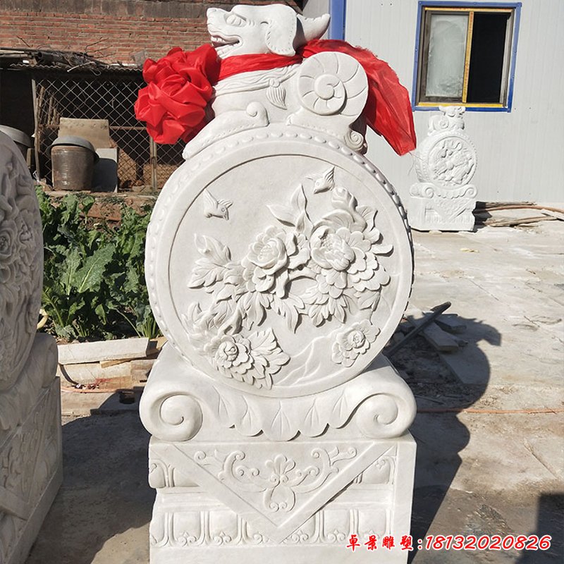 汉白玉貔貅抱鼓   石雕企业招财门口雕塑 (4)